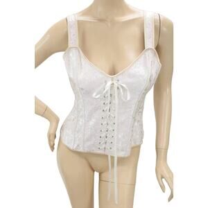 Princess Corset Top L Fitted Boned Ivory Jacquard Working Laces Side Zip